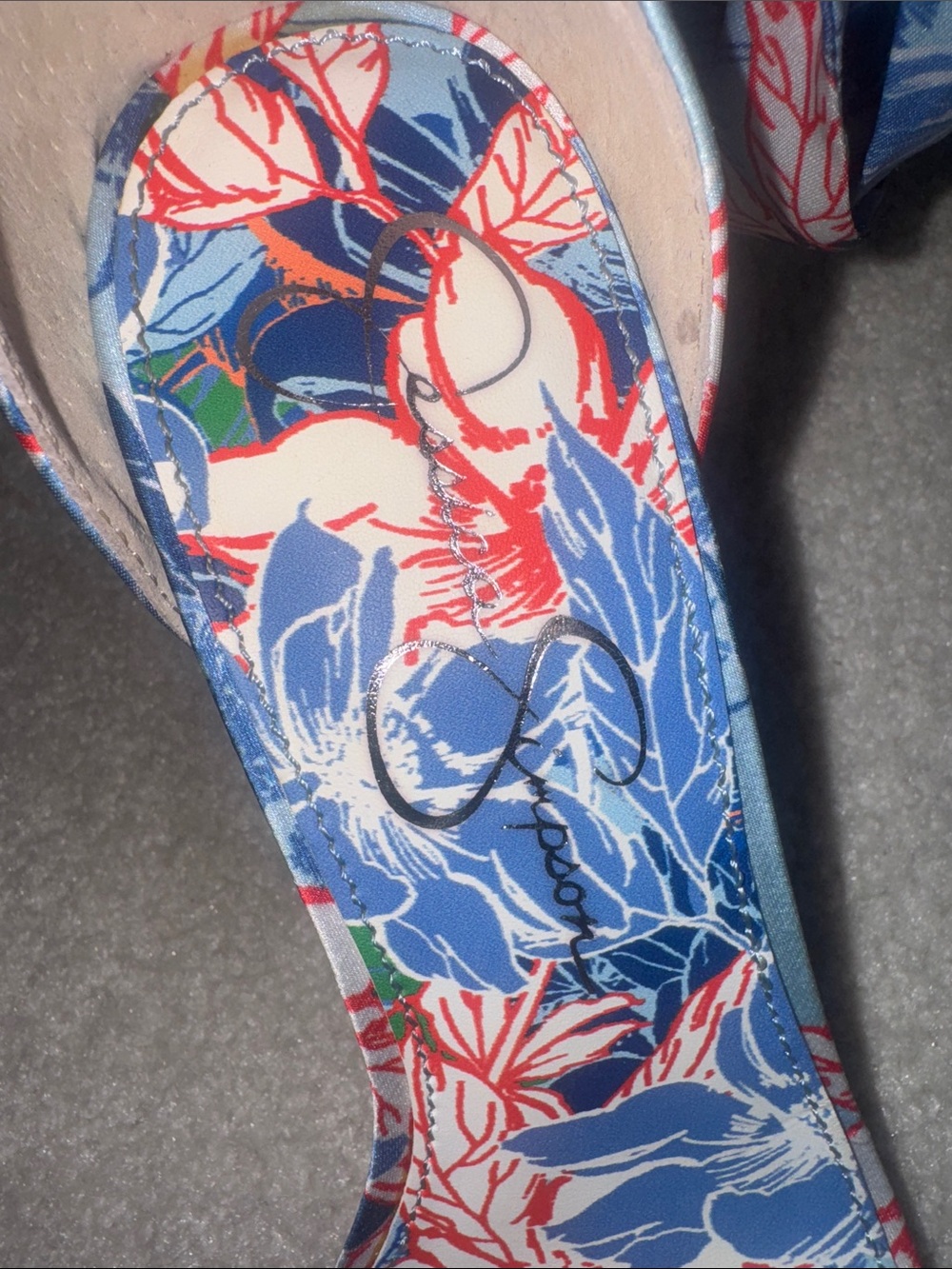 Jessica Simpson Blue Floral Tie-Ankle Heeled Sandals - Picture 9 of 9